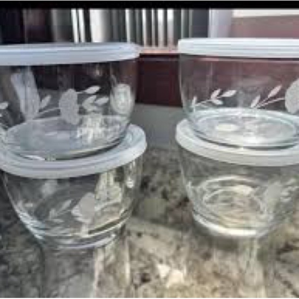 Princess House Clear Glass Bowls with White Floral Motif